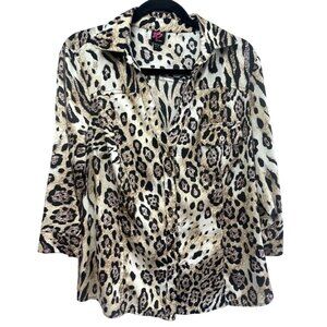 BEBE 2B Blouse Women's Large Leopard Print Long Sleeves